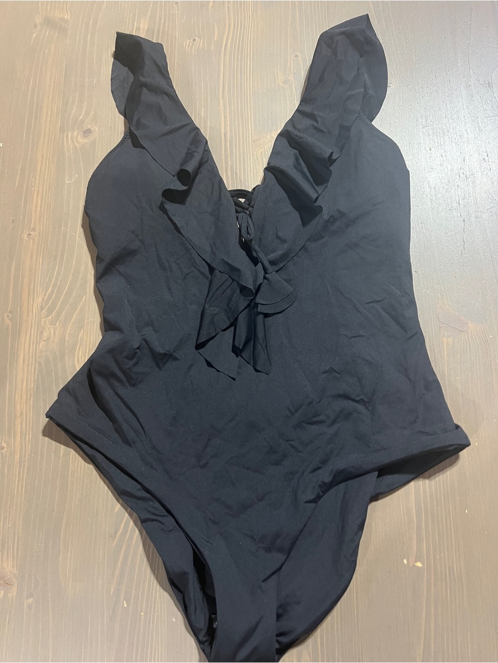 BECCA Black Ruffle V-Neck One-Piece Swim